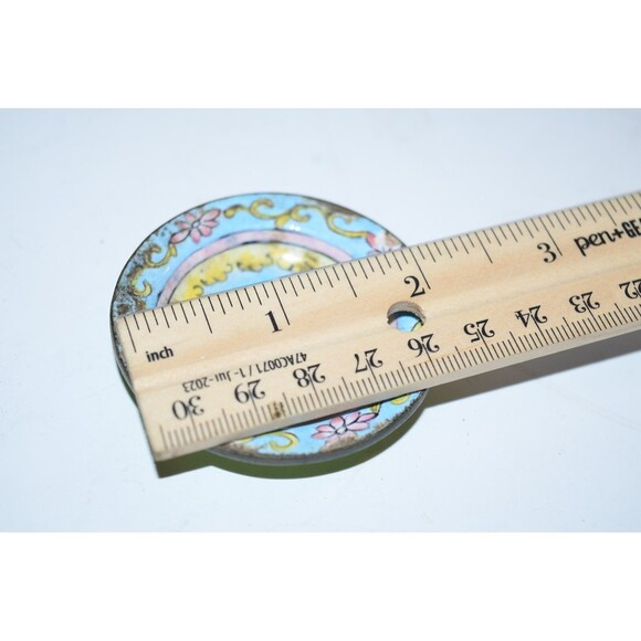 Vtg Chinese Enamel miniature Dish Flaws 2" Hand painted crazing - Picture 2 of 3